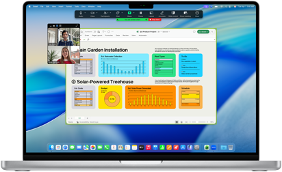 En 16-tommers MacBook Pro med M4 viser en bedriftssamtale over Zoom. I samtalen deler en person skjermen sin med et Excel-vindu med tabeller og diagrammer