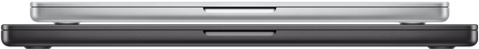En lukket 14-tommers MacBook Pro i sølv og en lukket 16-tommers MacBook Pro i stellarsvart