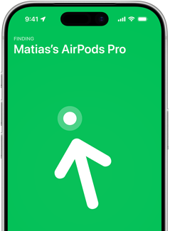 På iPhone 17 Pro vises Presisjonssøk og teksten «Mathias's AirPods Pro» i Hvor er-appen.