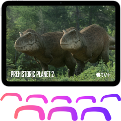 En iPad strømmer serien Prehistoric Planet på Apple TV+.