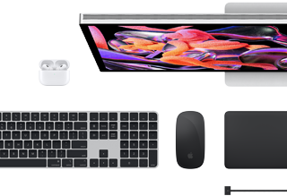 Mac-tilbehør: AirPods, Studio Display, Magic Keyboard, Magic Mouse, Magic Trackpad, MagSafe-ladekabel i stellarsvart