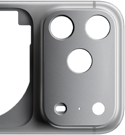 iPhone 17 Pro, fra baksiden, støpt unibody-kabinett av aluminium